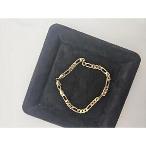 8in Sterling Silver 14k Gold Plate 5mm Figaro Bracelet